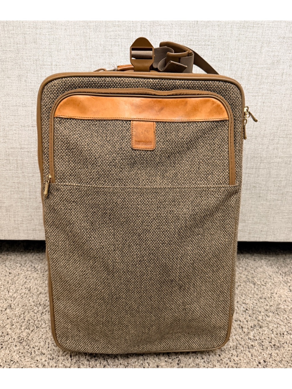 Hartmann Vintage Tweed Carry On Roller Bag with Tan Leather Trim